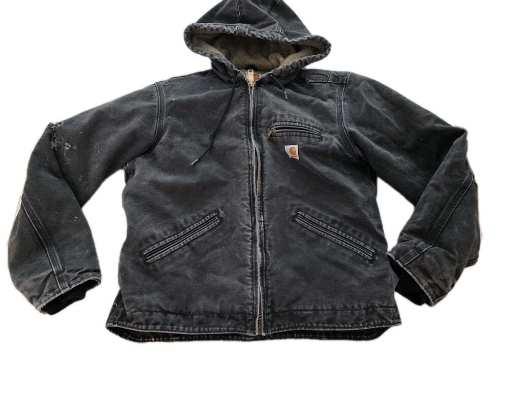Carhartt Jacket Womens M Duck Canvas Sherpa Lined Hooded Full Zip WJ141 Thrashed